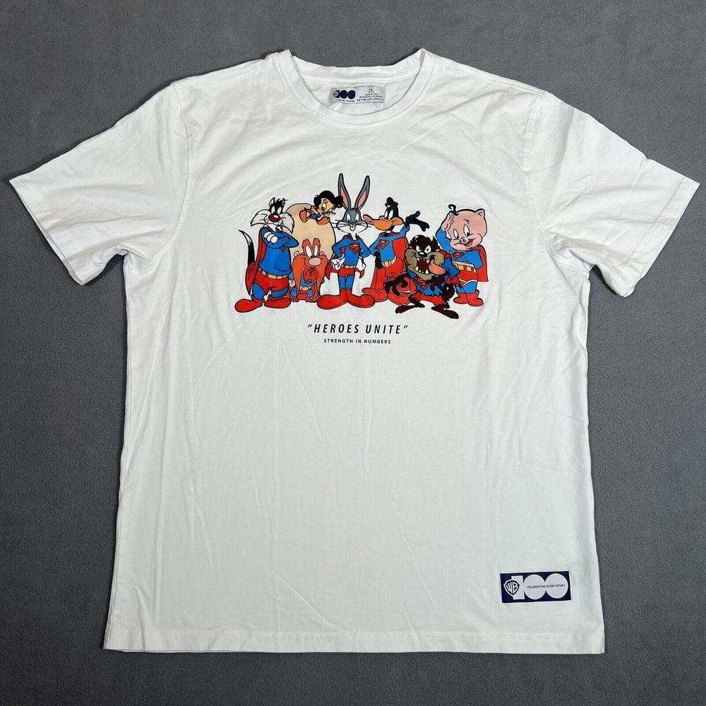 Looney Tunes Superman T Shirt Men Size 2XL White WB 100 Years Heroes Unite - Picture 2 of 8